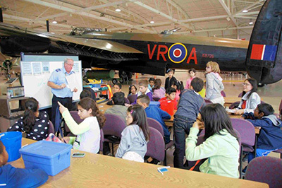Grade 6 learning on an Aviation Field Trip at Warplane Museum