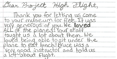 Grade 6 student's testimonial on an Aviation Field Trip at Warplane Museum